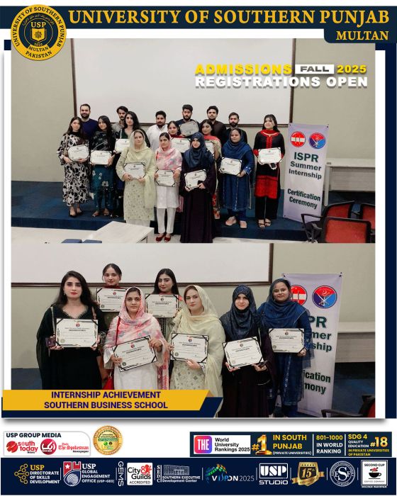 187/25 University of Southern Punjab Multan Congratulates Southern Business School Students on Internship Achievement at ISPR