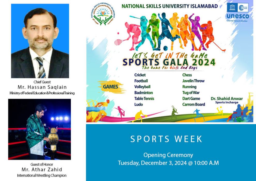 National Skills University Islamabad Set to Launch Sports Week with Exciting Lineup of Healthy Competitions