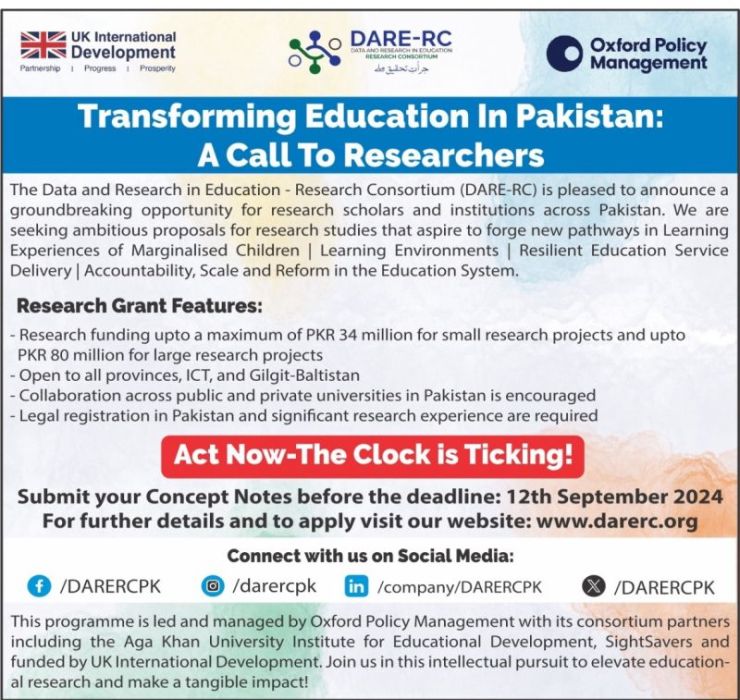 Research Grants for Envisioning Pakistan's Future: The Urgent Need for Educational Reform