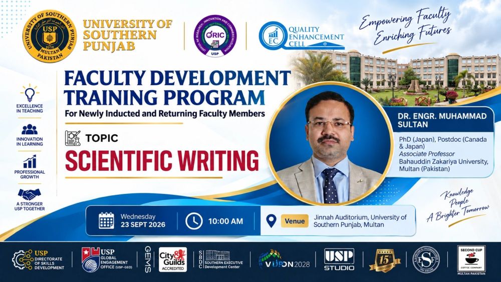 USP Multan Welcomes World-Renowned Researcher Dr. Muhammad Sultan for a Workshop on Scientific Writing in the Era of AI